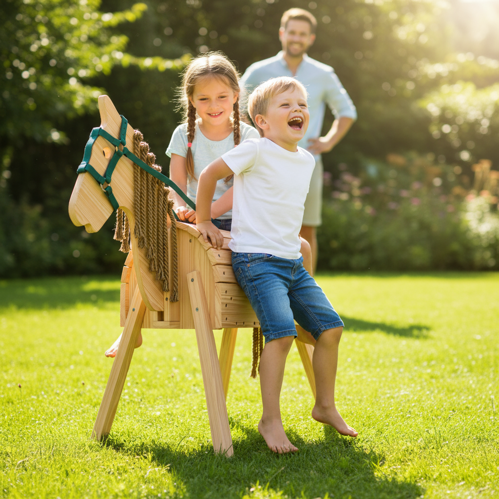 Holzpferd mit Sattelkissen