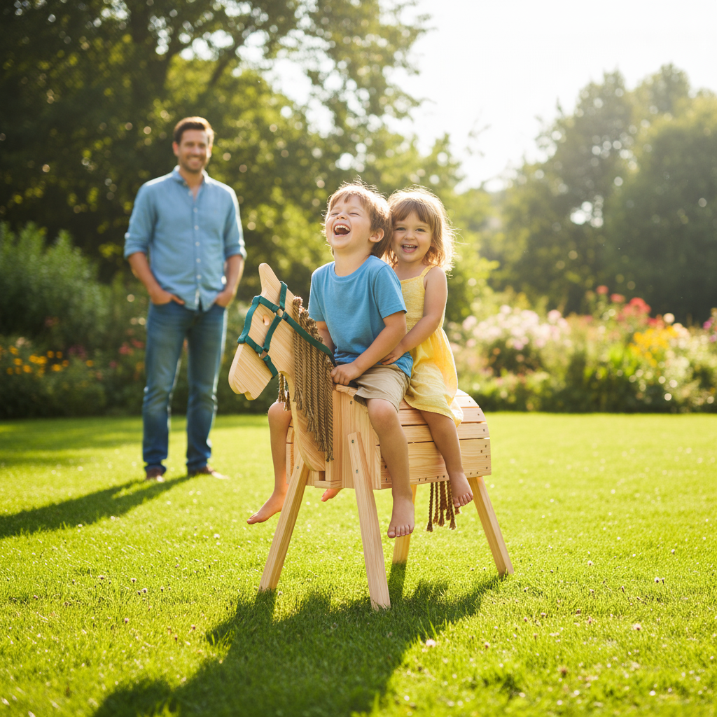 Holzpferd mit Sattelkissen