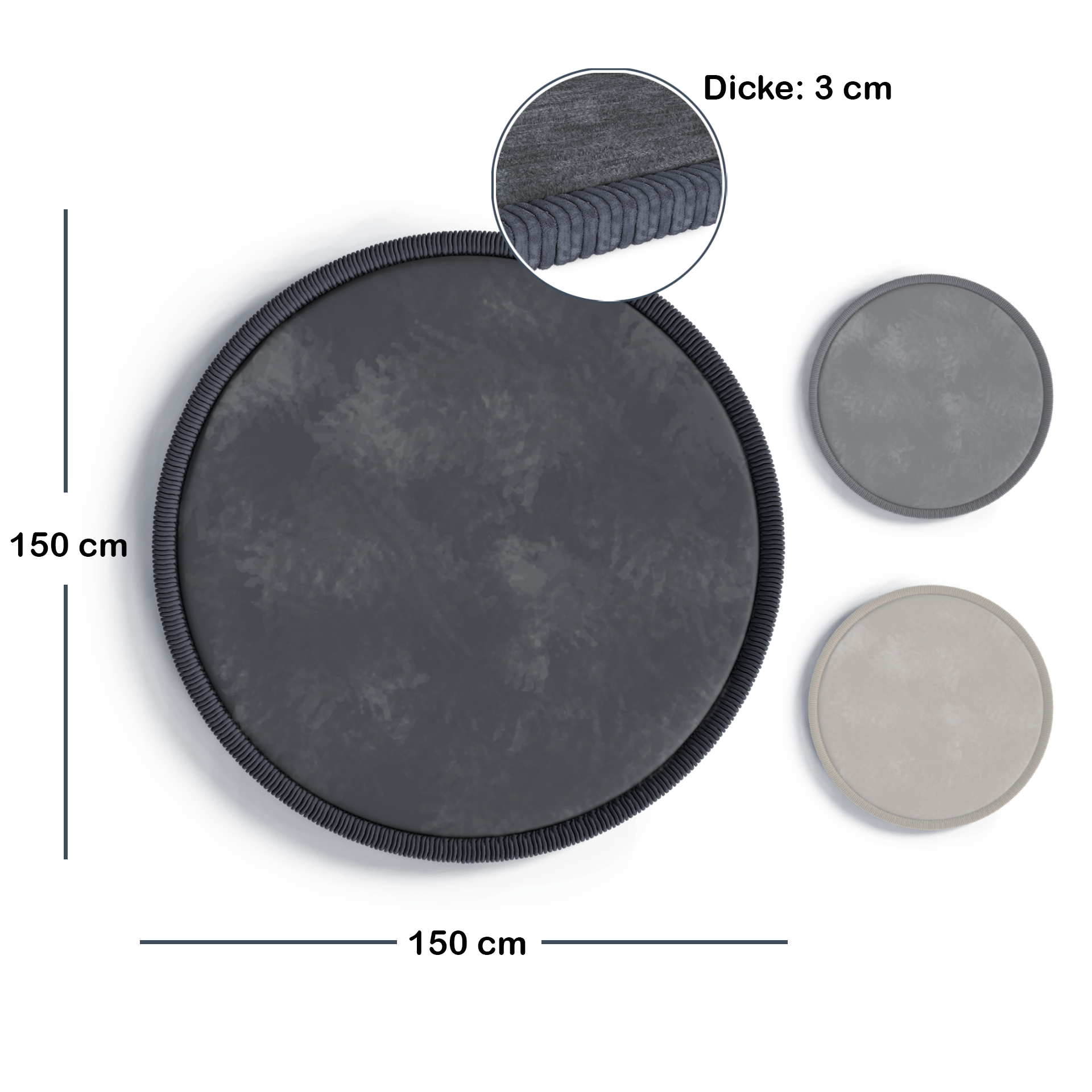 Kinderteppich - Rund - 150cm - Anthrazit