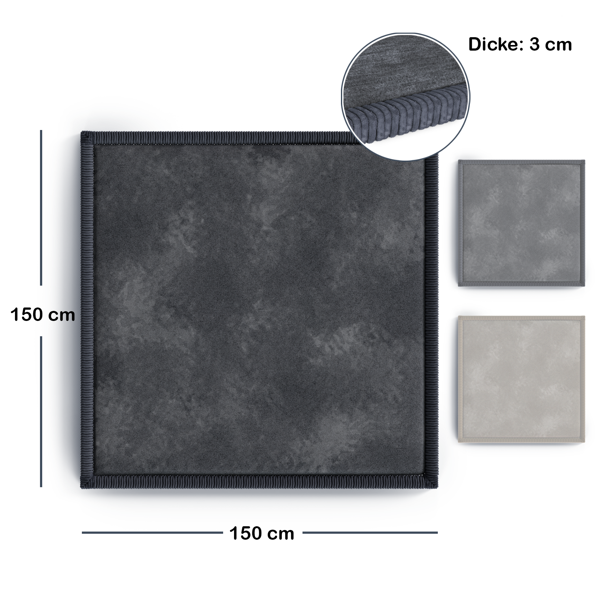 Kinderteppich - Eckig - 150x150cm - Anthrazit