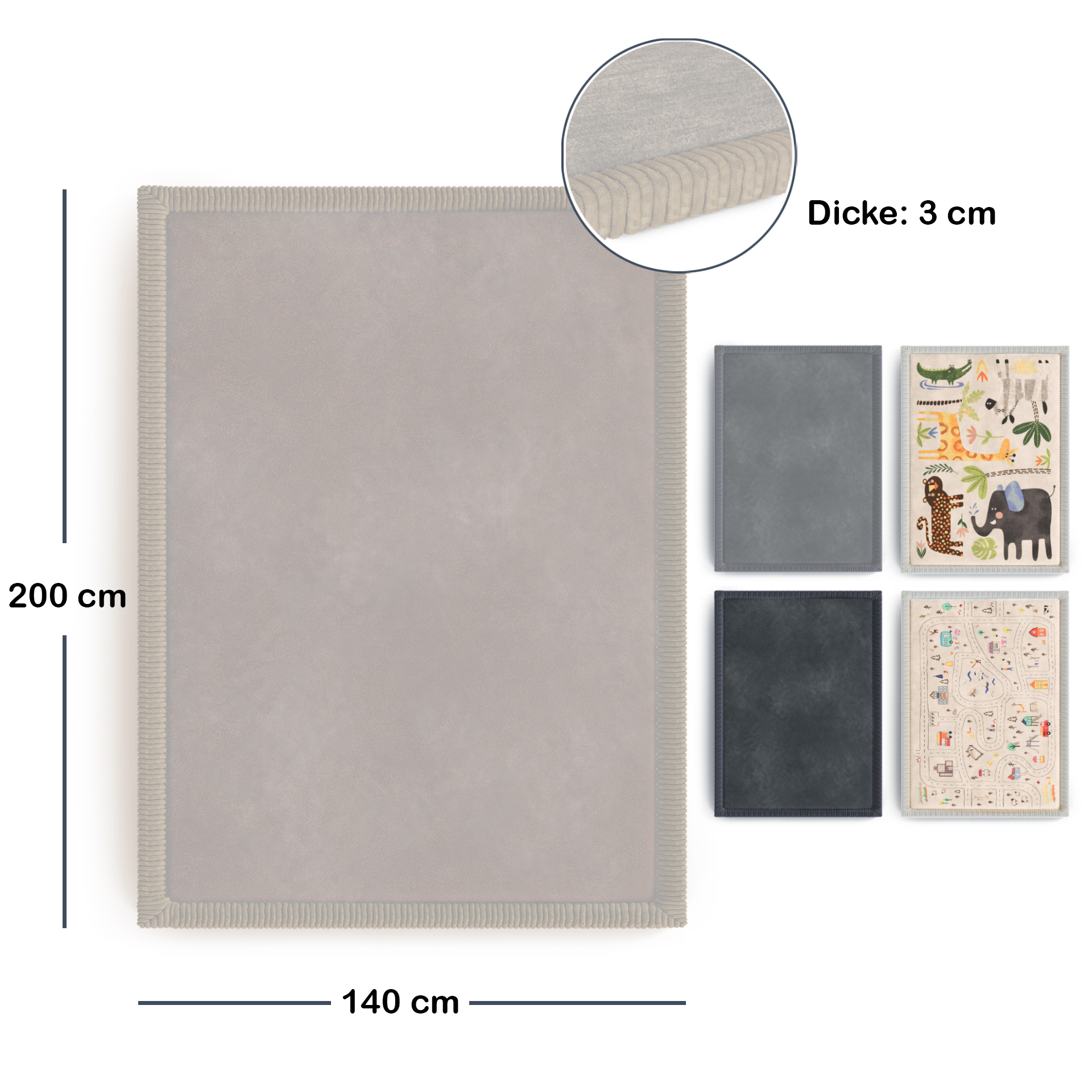 Kinderteppich - M - 140x200cm - Beige