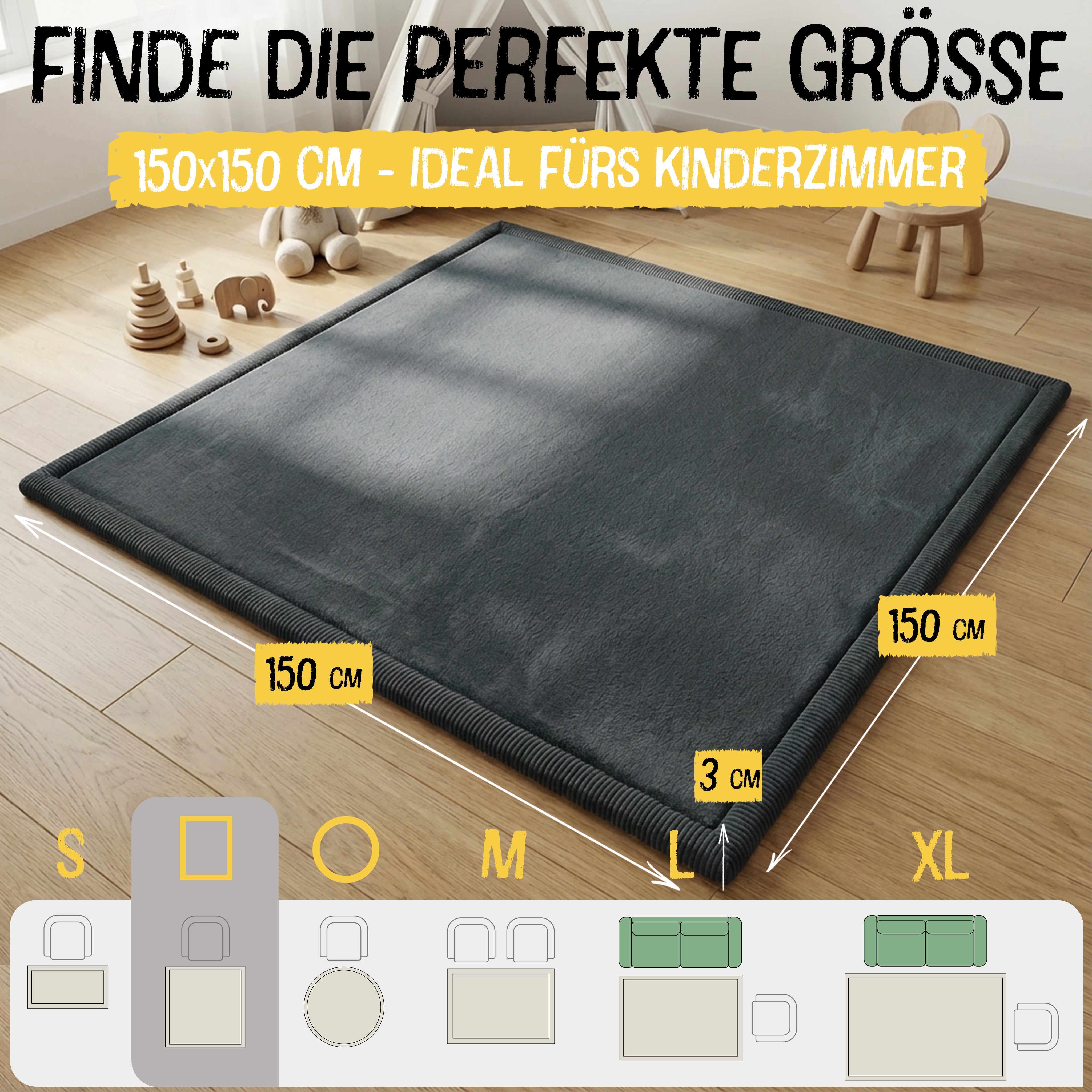 Anthrazit - Eckig - 150x150cm - Bild 2