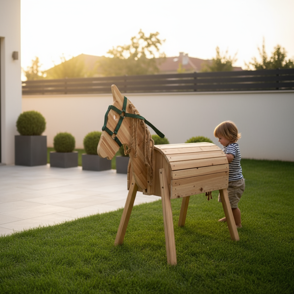 Holzpferd mit Sattelkissen