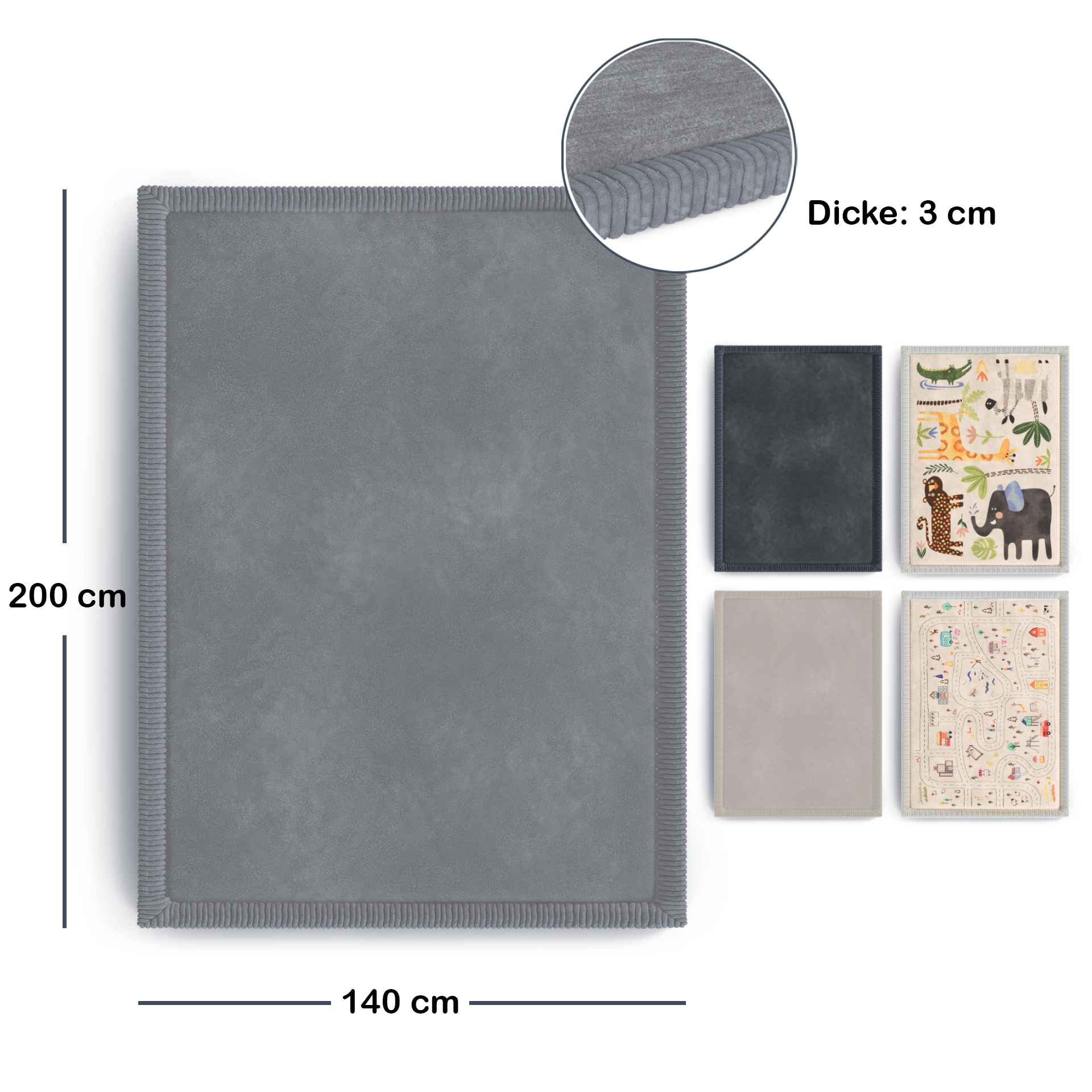 Kinderteppich - M - 140x200cm - Hellgrau