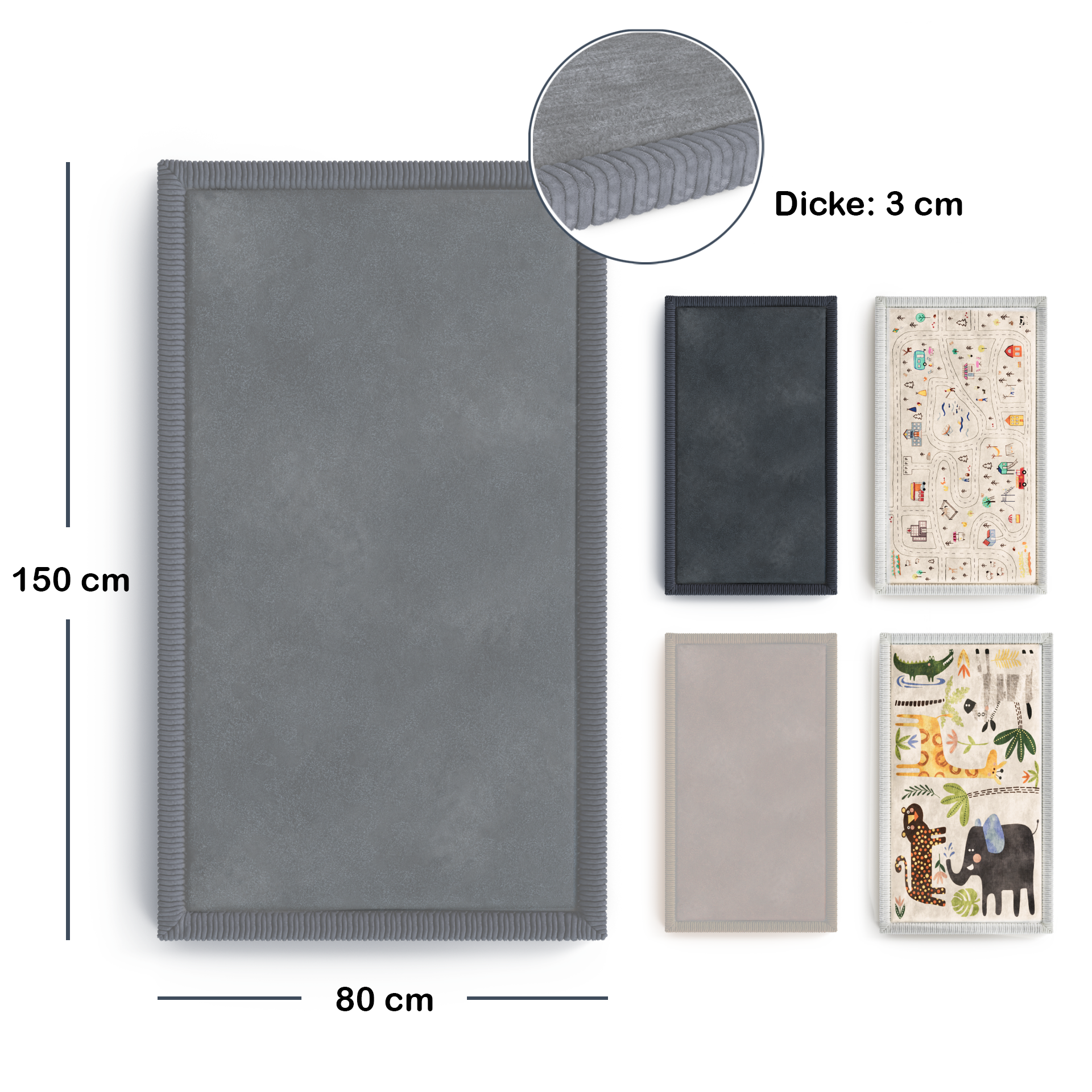 Kinderteppich - S - 80x150cm - Hellgrau