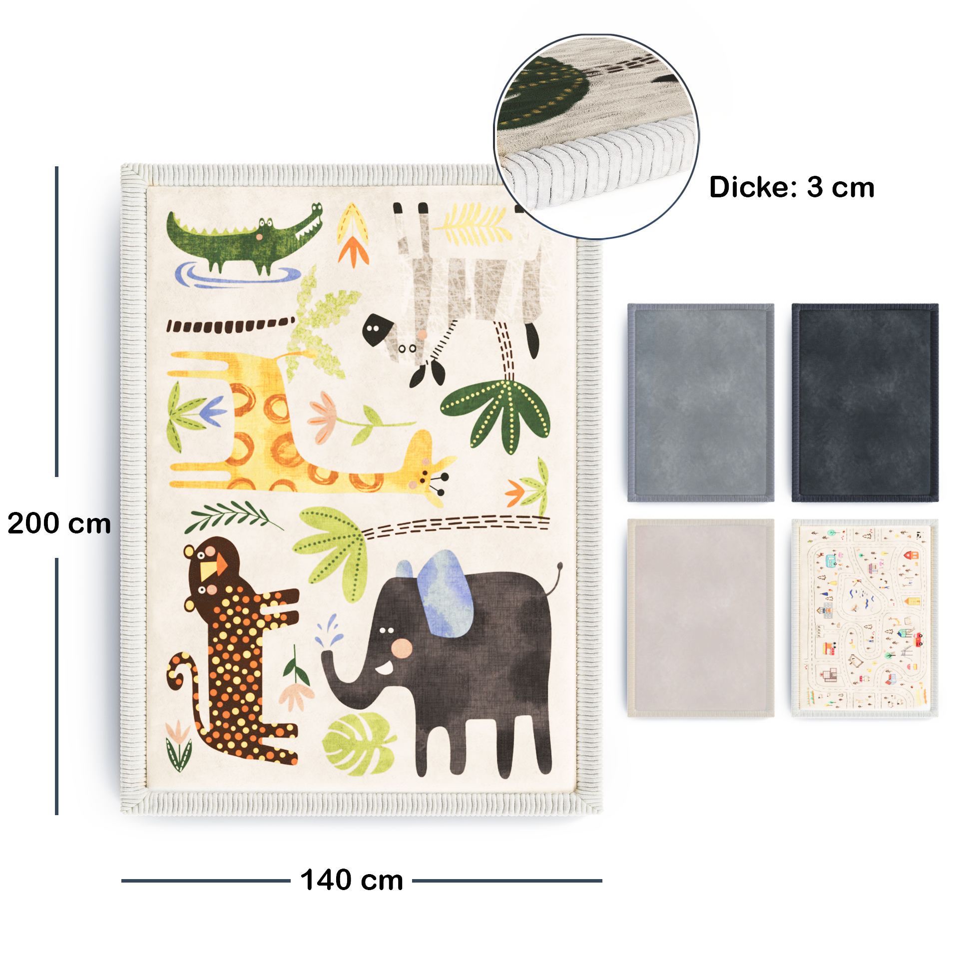 Kinderteppich - M - 140x200cm - Tiere