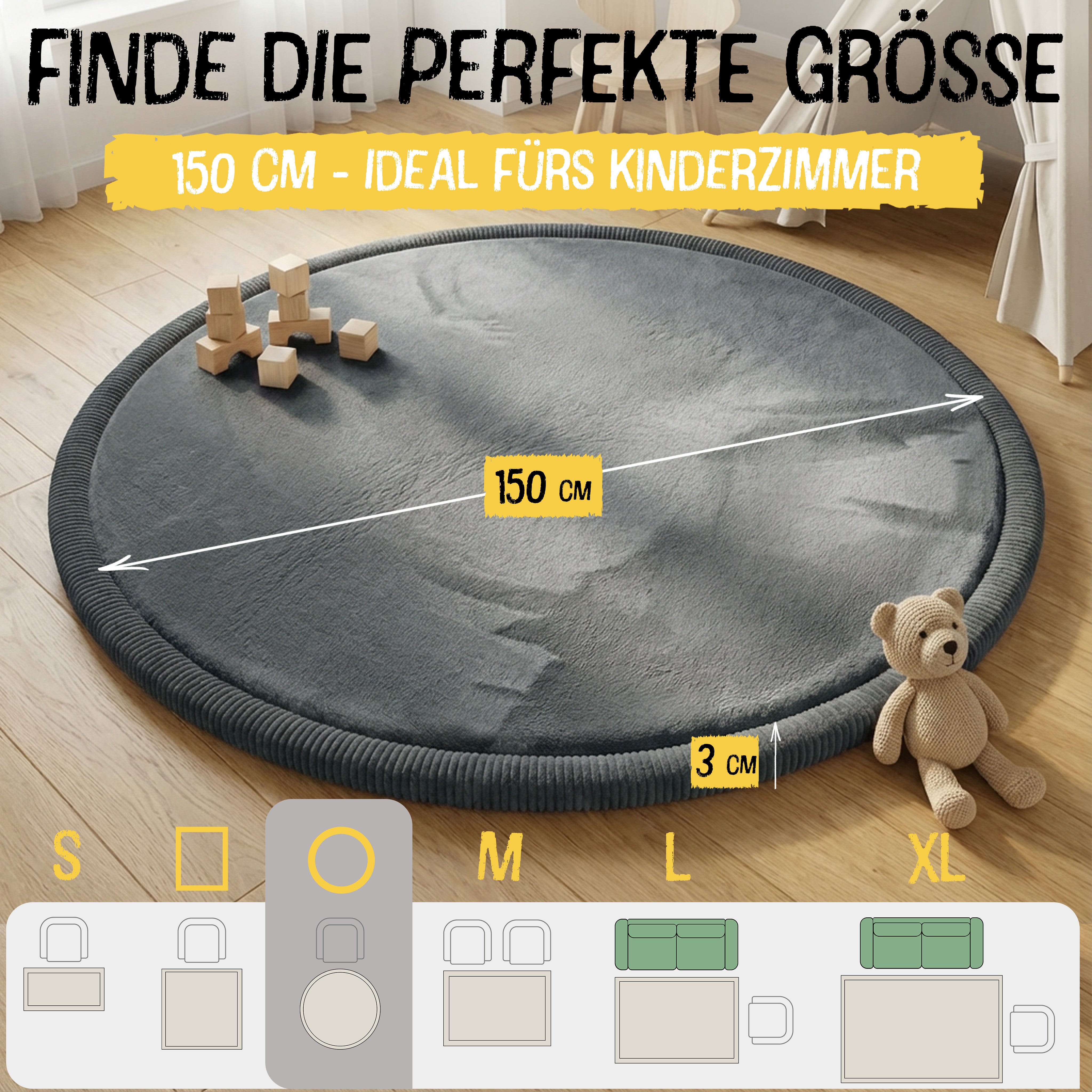 Anthrazit - Rund - 150cm - Bild 2
