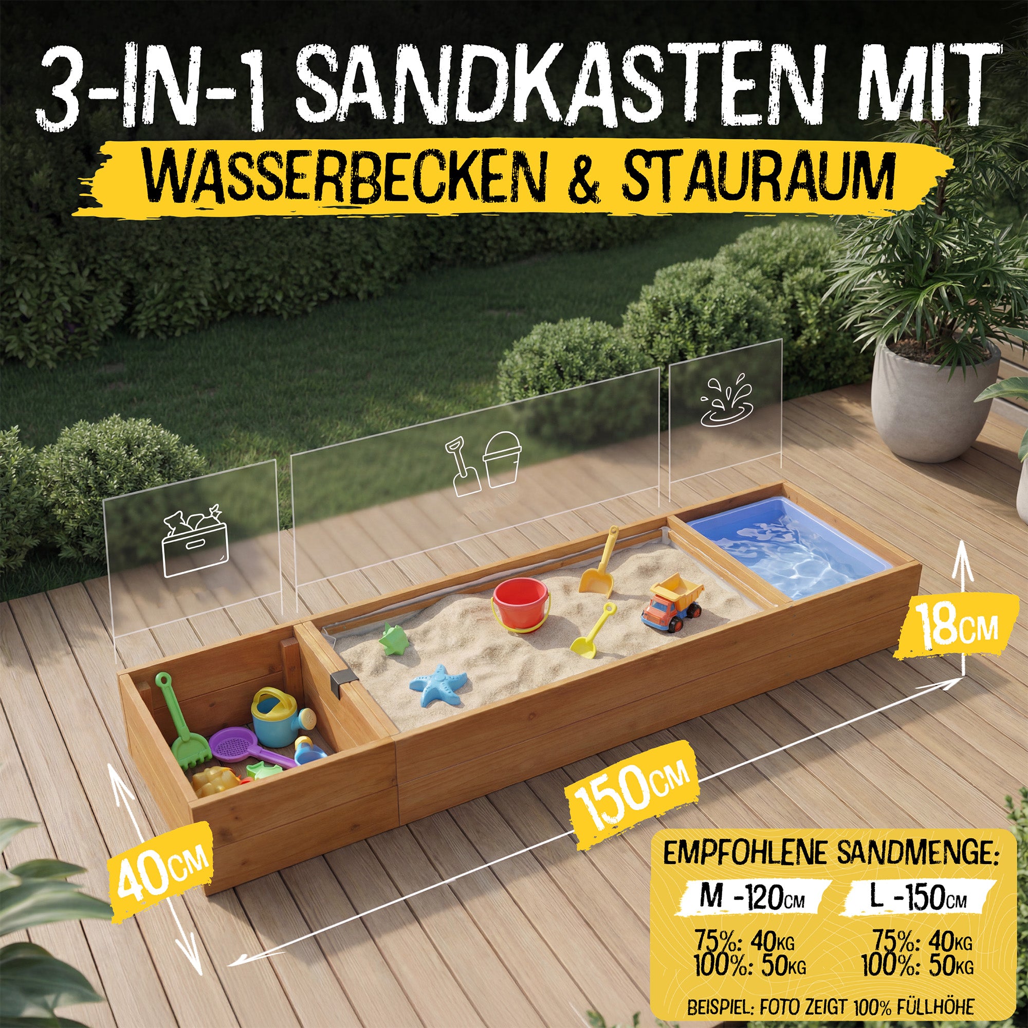 Sandkasten Balkon L - 150x40cm