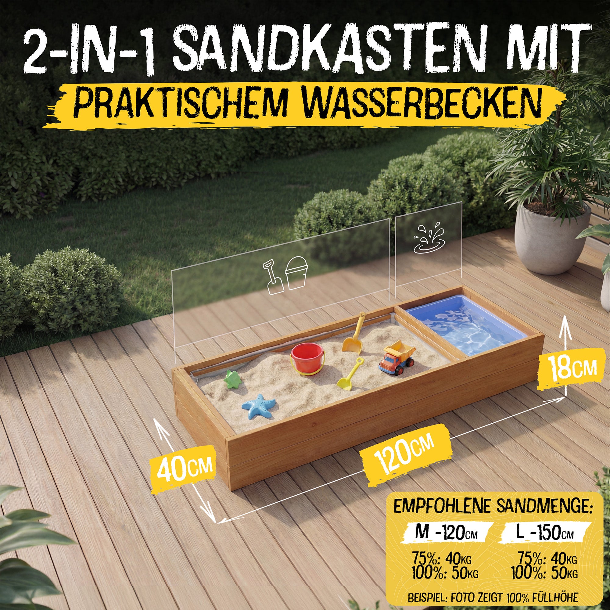 Sandkasten Balkon M - 120x40cm