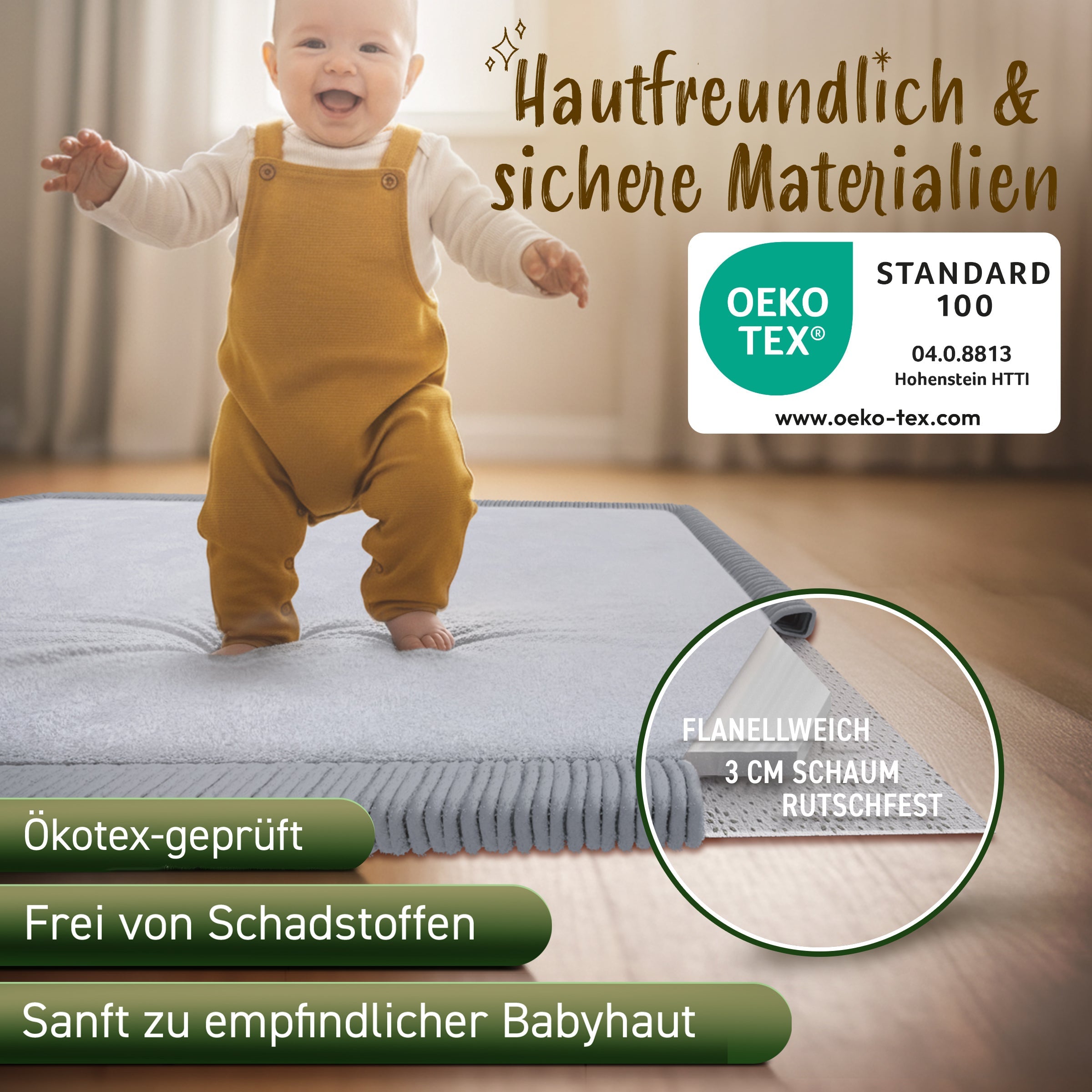 Kinderteppich - Rund - 150cm - Hellgrau