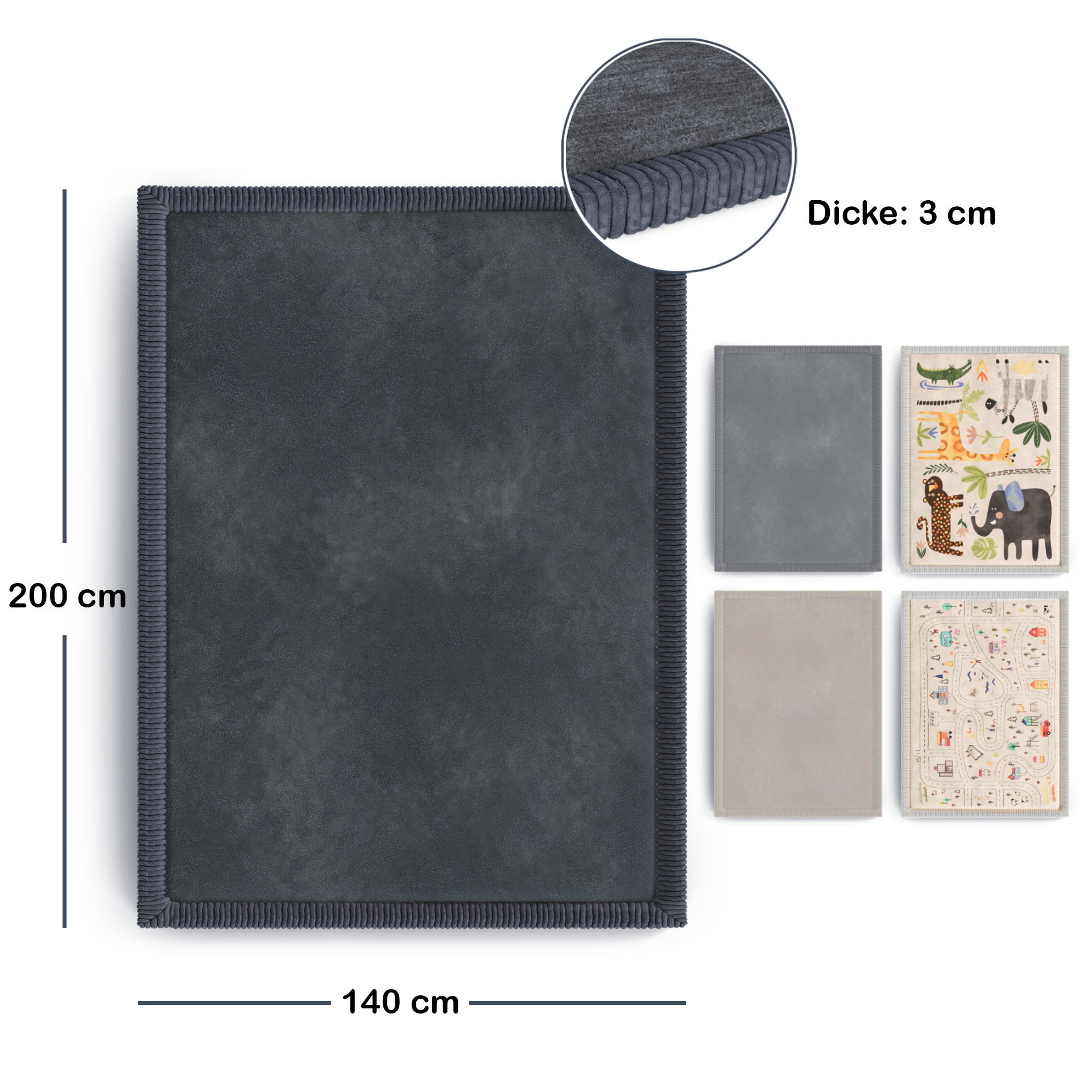 Kinderteppich - M - 140x200cm - Anthrazit