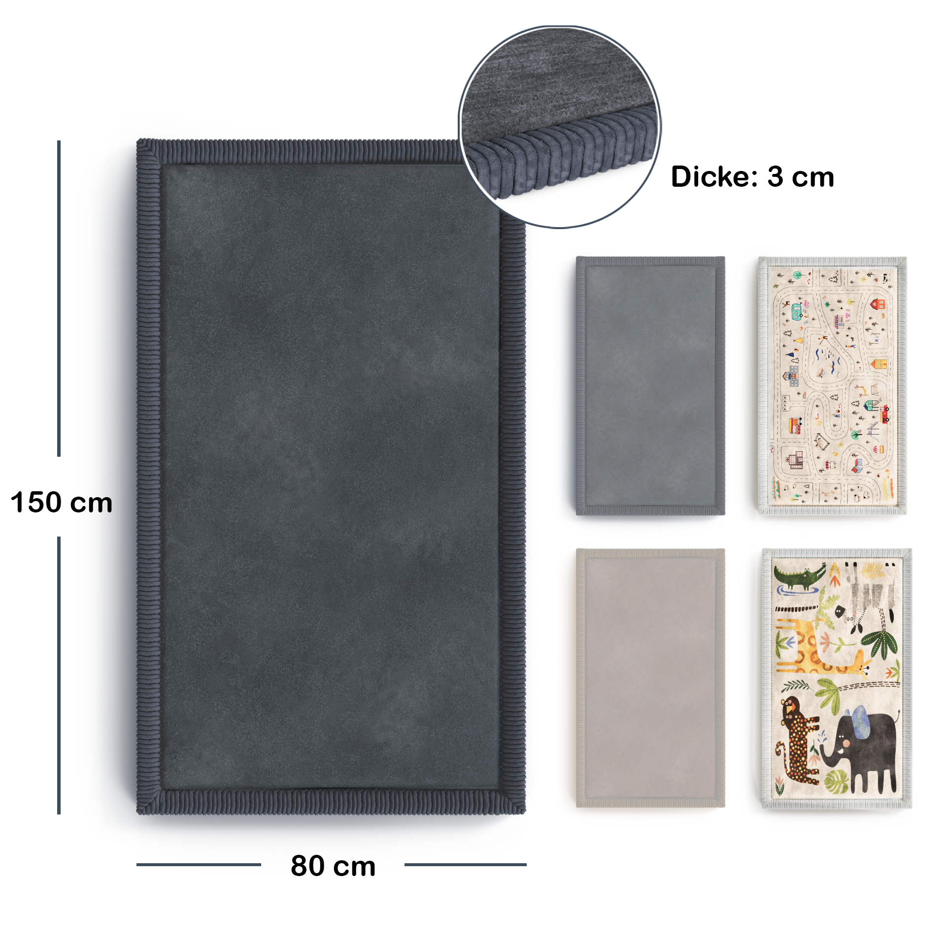 Kinderteppich - S - 80x150cm - Anthrazit