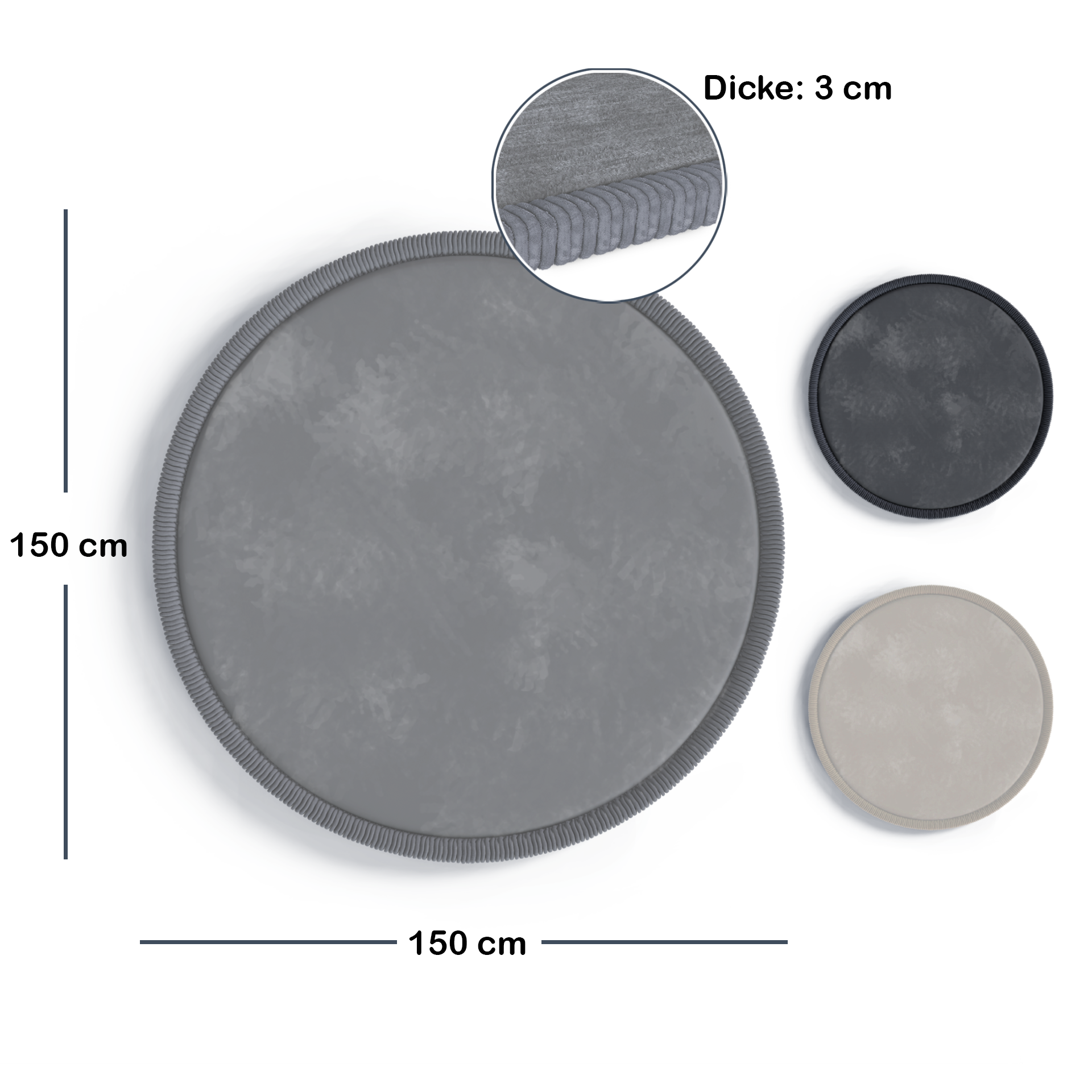 Kinderteppich - Rund - 150cm - Hellgrau