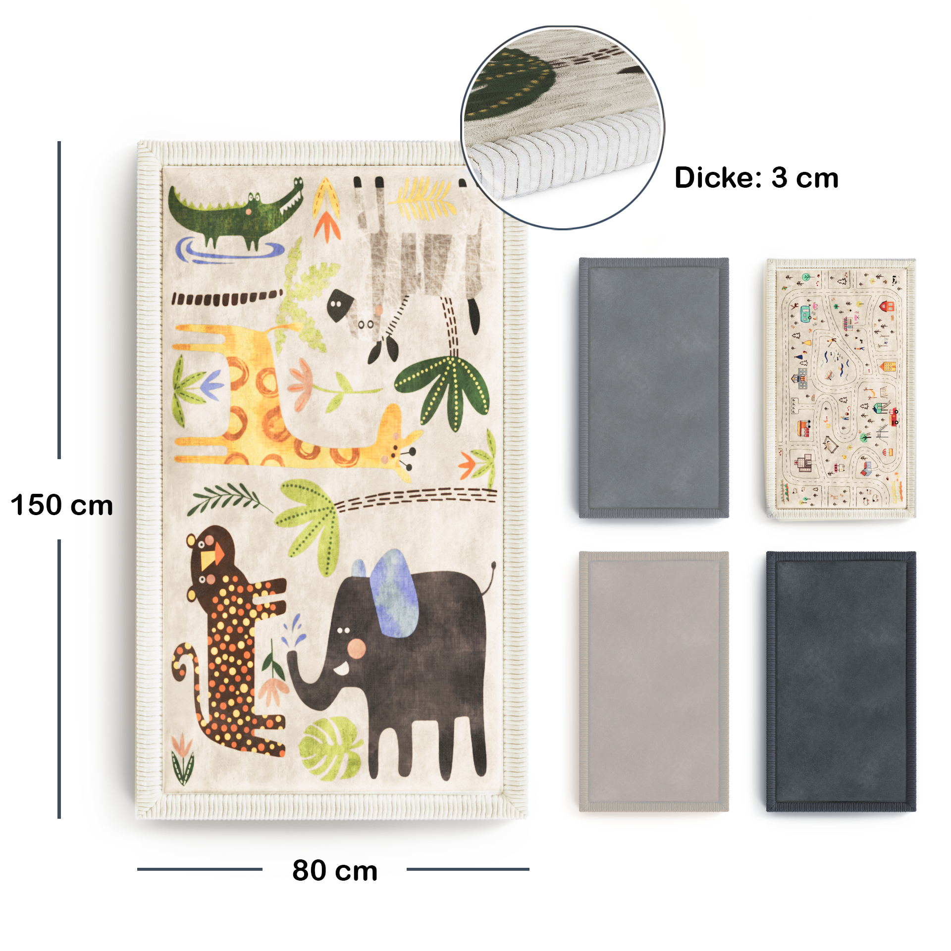 Kinderteppich - S - 80x150cm - Tiere